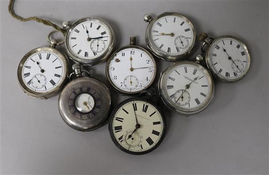 Eight assorted silver pocket watches.